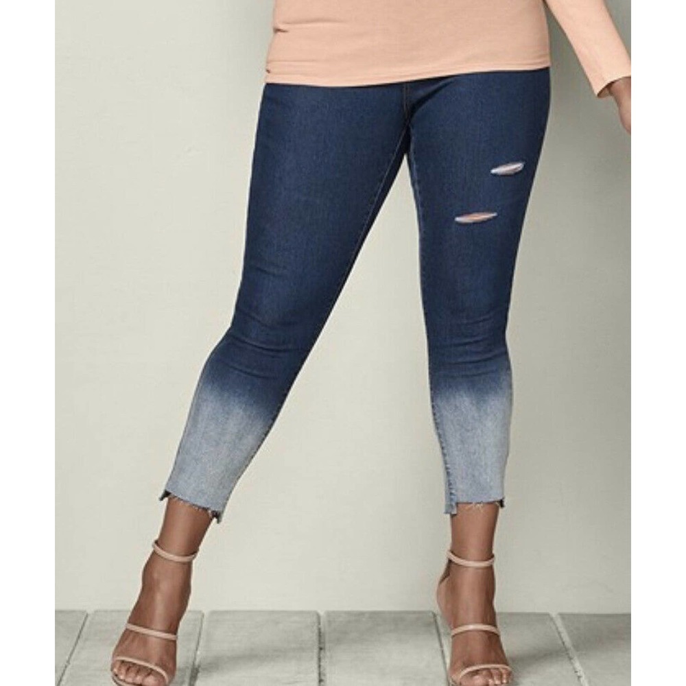 NEW Venus Ombre Bleached Ripped Distressed Cropped Stretch Jeans Plus Size 24